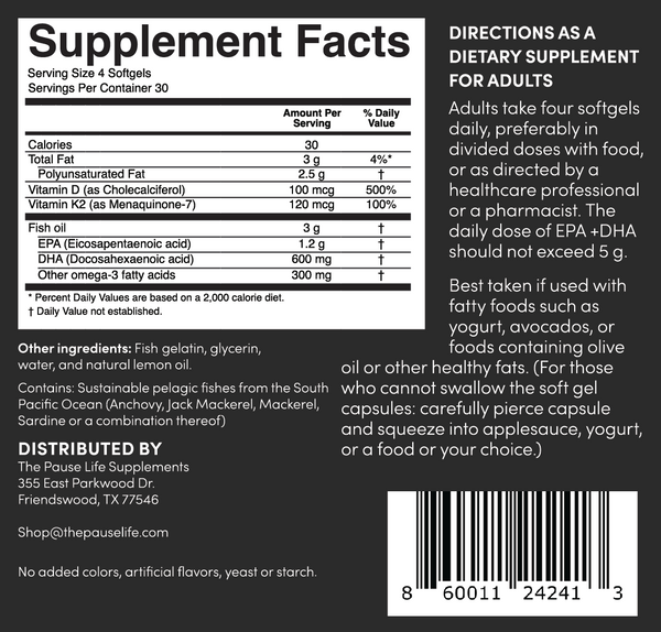 The Galveston Diet Supplements Omega 3 + Vitamin D3 & K2 The 'Pause